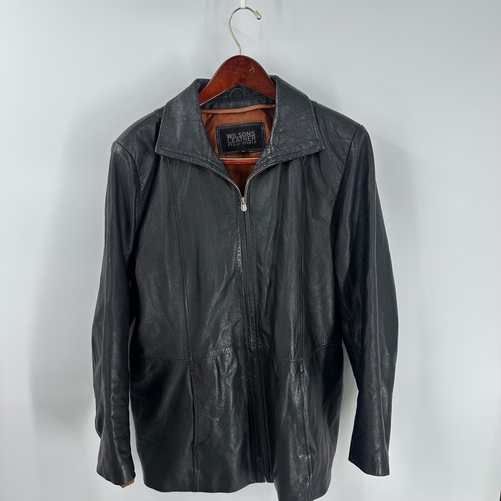 Vintage 90's Wilsons‎ Leather Pelle Studio Outdoor Full Zip Jacket Black Size 1X